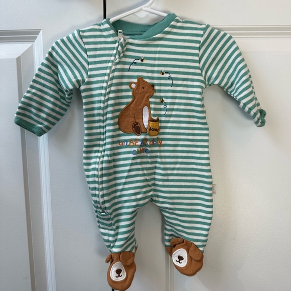 Jojo Maman Bebe Green Stripes Bear Appliqué Footie (Size Newborn) - Picture 1 of 6